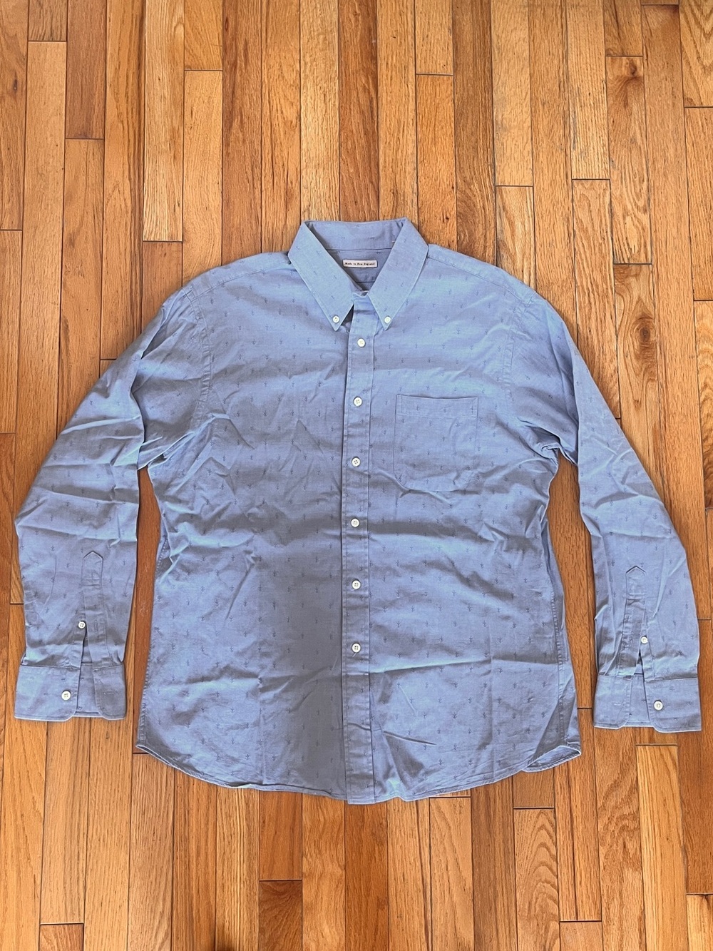 Made in New England Stitched Anchor Button Shirt AOP Cotton Sailing Beach Summer